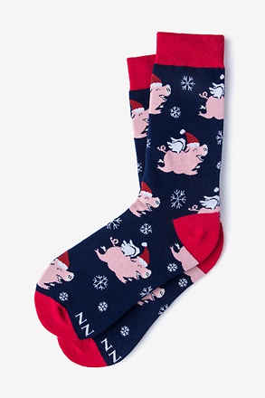 Pig-Mas Cheer Navy Blue Women's Sock