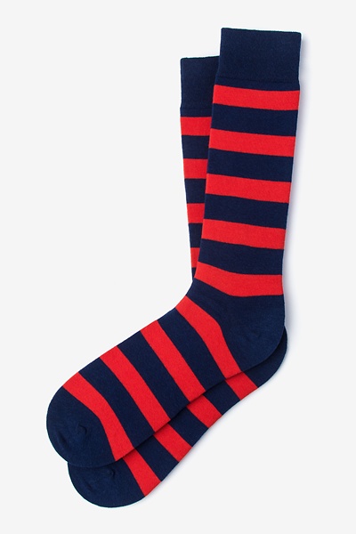 Navy Blue Carded Cotton Rugby Stripe Sock | Ties.com