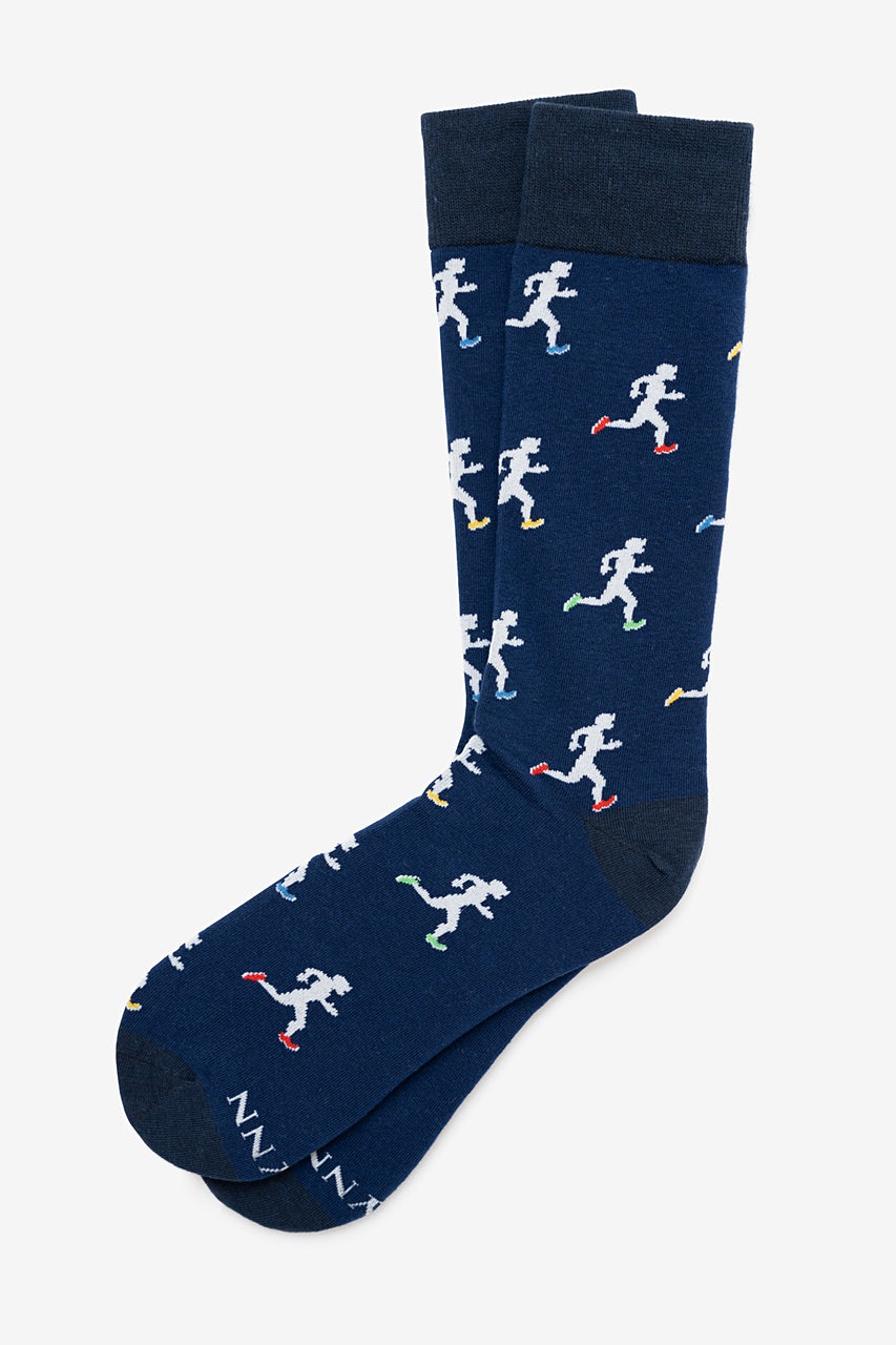 Navy Blue Carded Cotton Runners High Sock | Ties.com