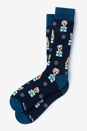 Santa's Lil' Yelpers Navy Blue Medium-Large Sock