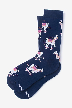 Skateboarding Llama Navy Blue Small-Medium Sock