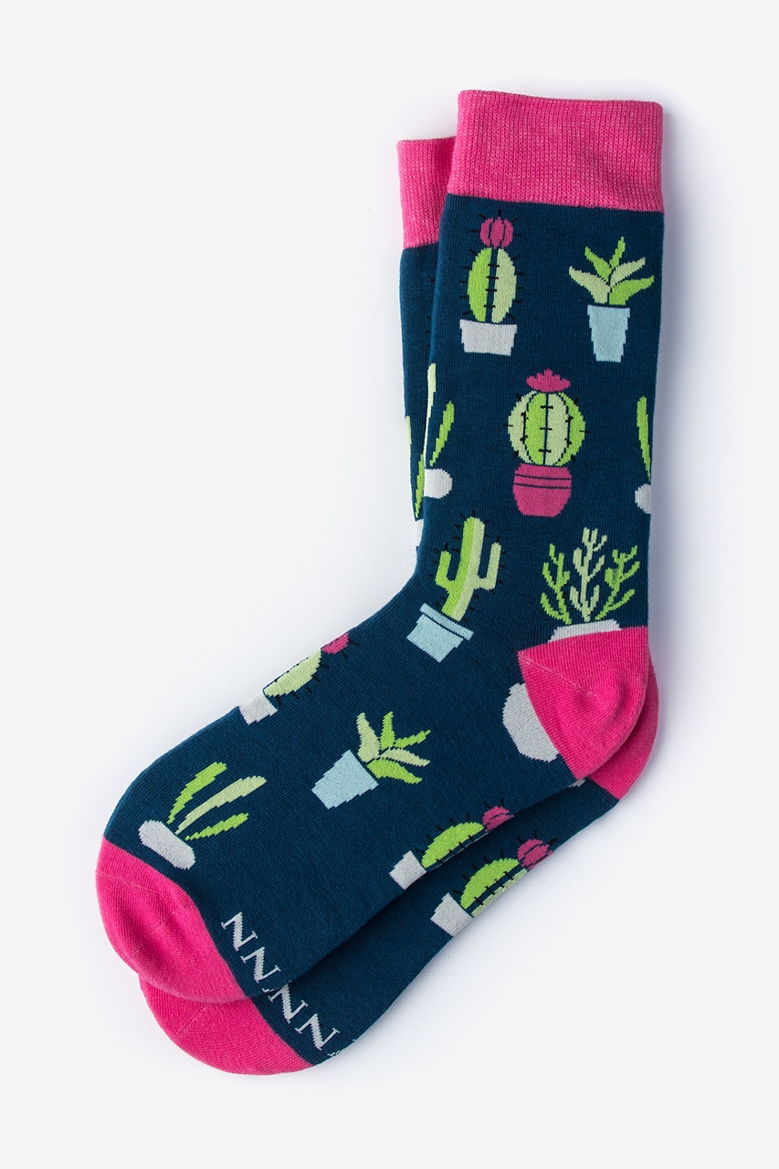 Succulent Cactus Navy Blue Women's Socks Desert Socks