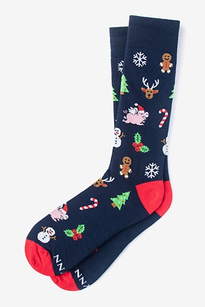 Tis the Season Navy Blue Medium-Large Sock