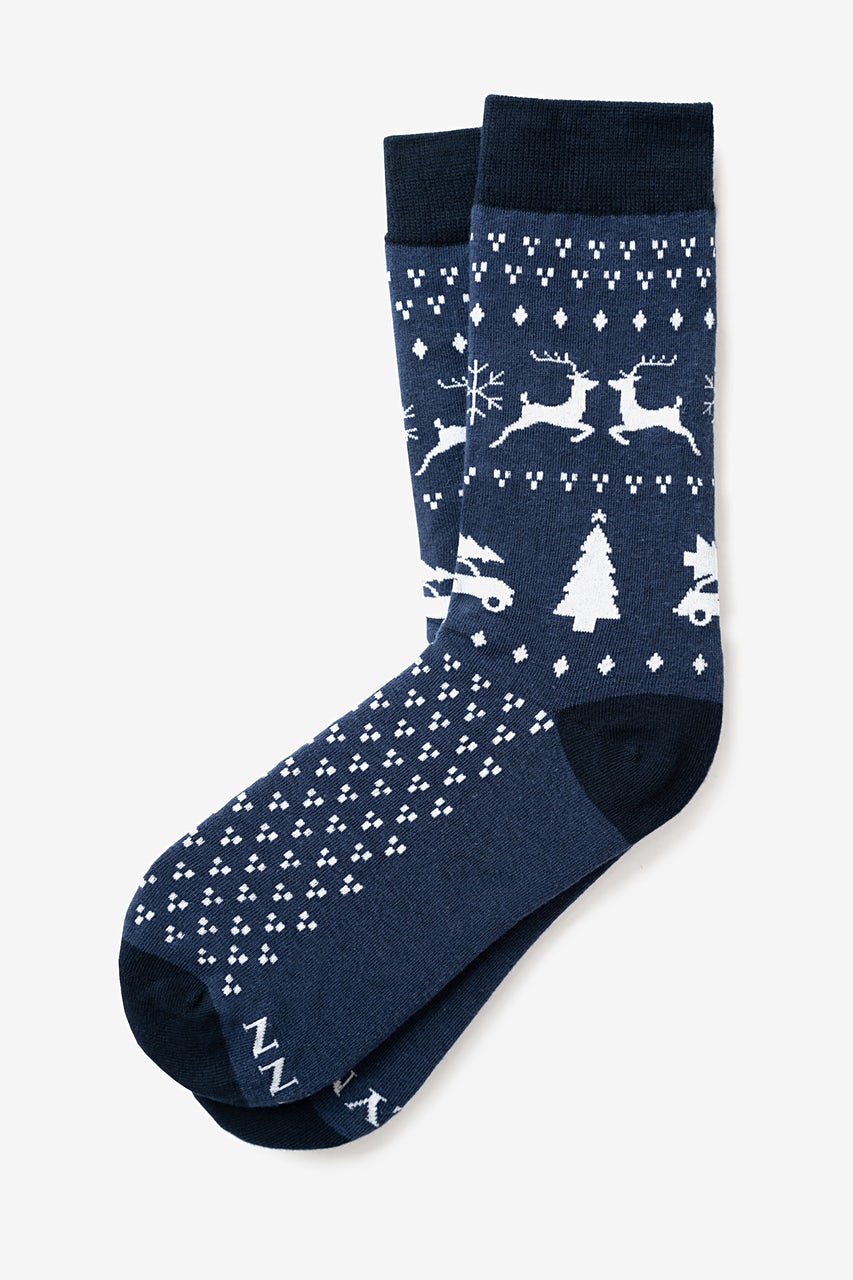 Navy Blue Carded Cotton Ugly Sweater Women's Sock