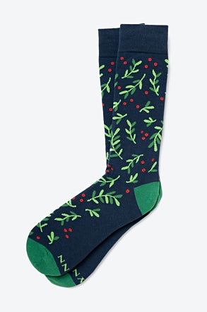 Under the Mistletoe Navy Blue Medium-Large Sock
