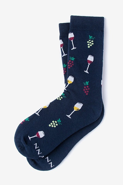 Navy Blue Carded Cotton Wine Snob Small-Medium Sock