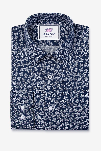 Navy Blue Cotton Brooks Floral Casual Shirt