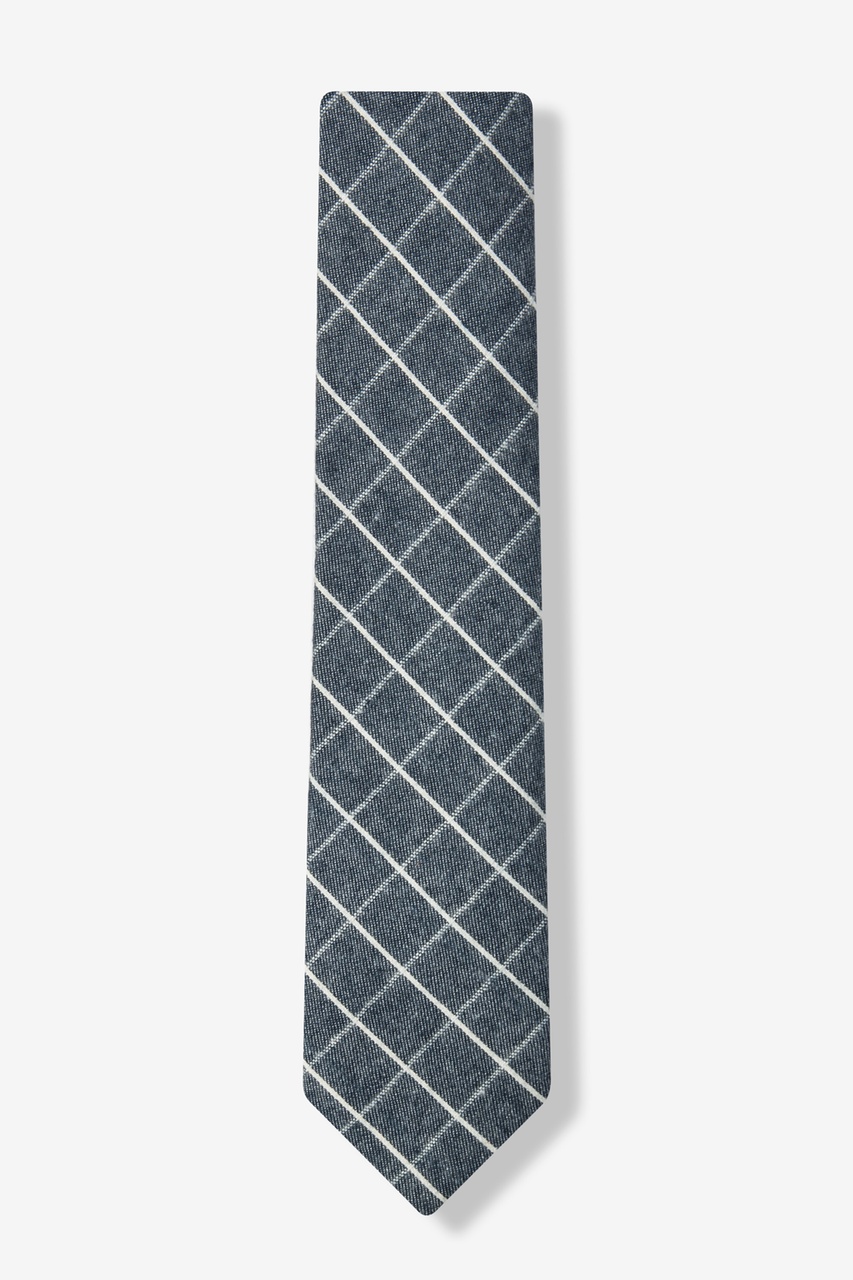 Navy Blue Cotton Philip Check Skinny Tie | Ties.com