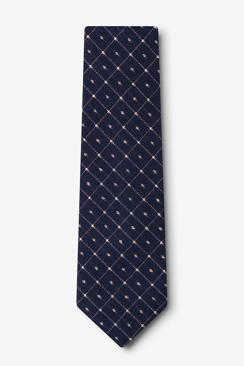 Navy Blue & Cream Cotton Pala Extra Long Tie | Ties.com