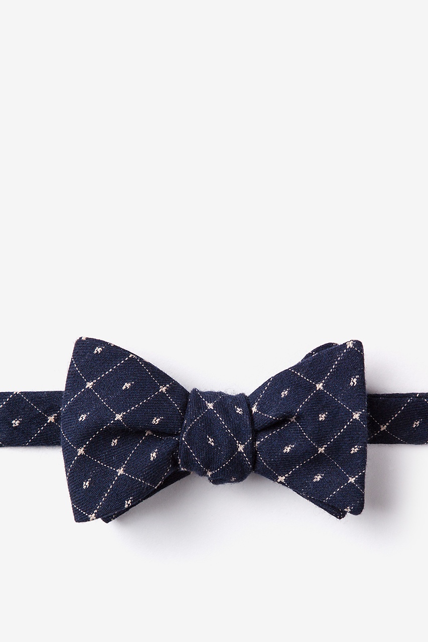 Navy Blue & Cream Cotton Pala Self-Tie Bow Tie | Ties.com