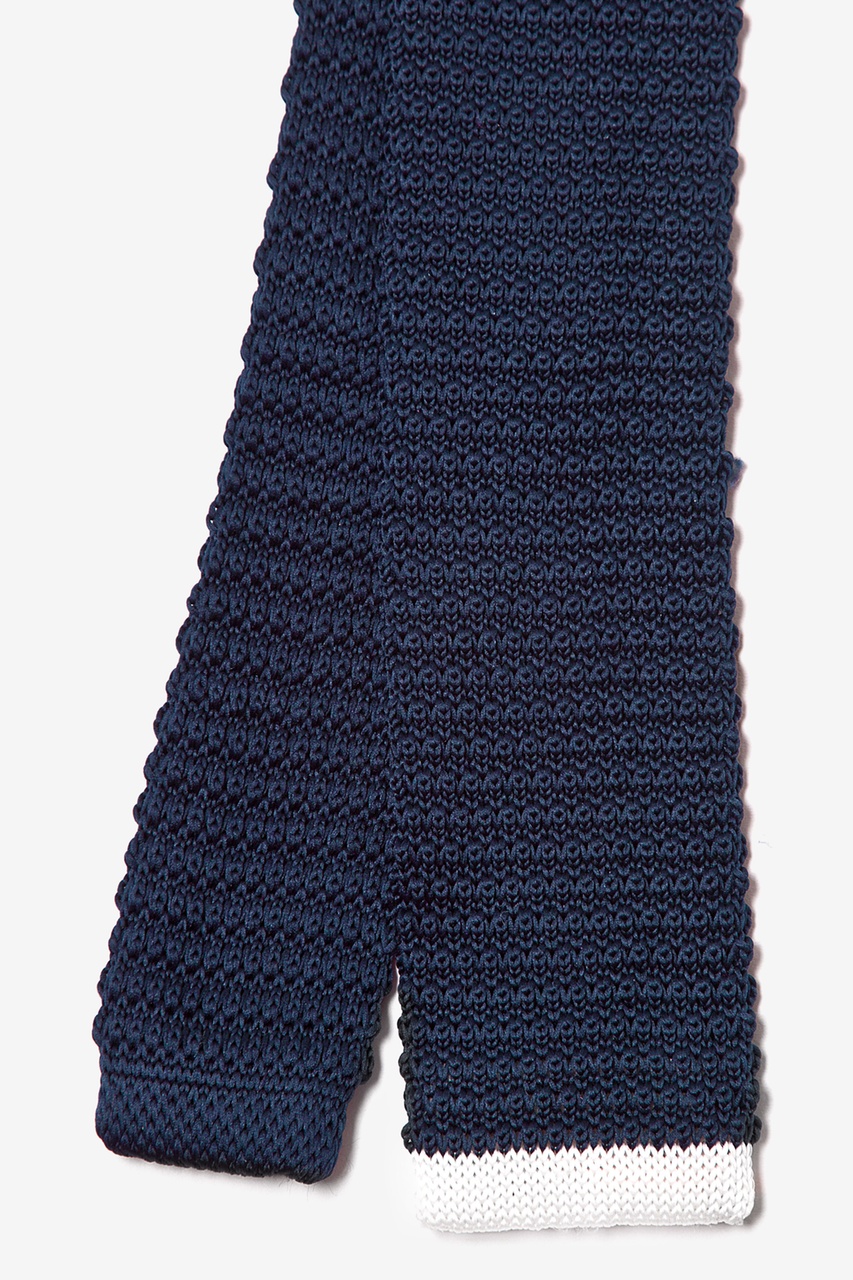 Contrasting Tip Navy Blue Knit Skinny Tie Photo (1)