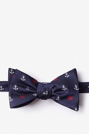 _Anchors & Ships Wheels Navy Blue Self-Tie Bow Tie_