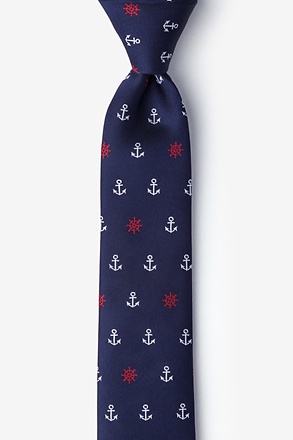 Anchors & Ships Wheels Navy Blue Skinny Tie