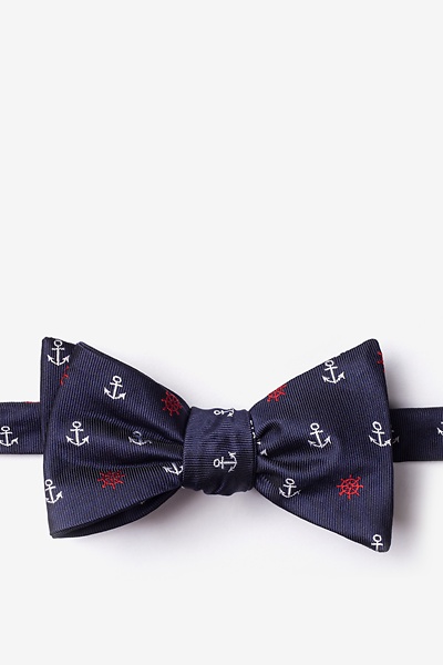 Navy Blue Microfiber Anchors & Ships Wheels Self-Tie Bow Tie