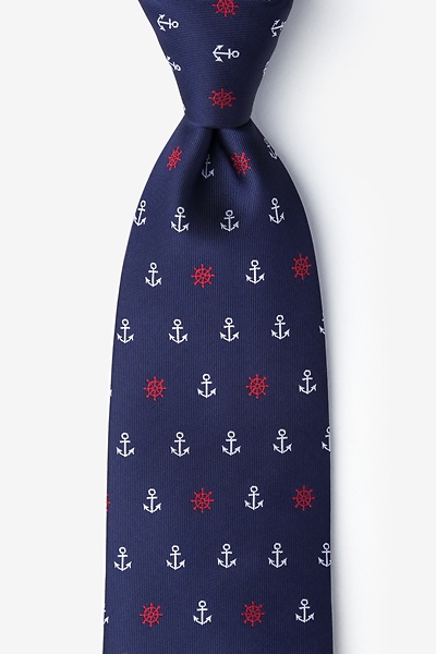 Navy Blue Microfiber Anchors & Ships Wheels Tie