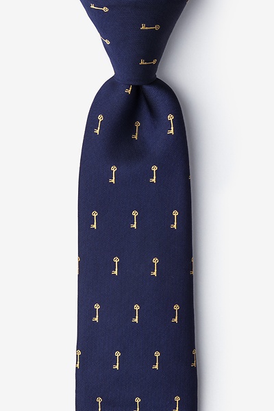 Navy Blue Microfiber Antique Keys Tie
