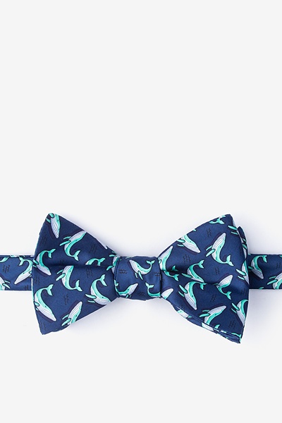 Navy Blue Microfiber Blue Whales Self-Tie Bow Tie