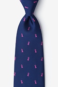 Breast Cancer Ribbon Navy Blue Extra Long Tie Photo (0)