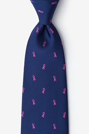 _Breast Cancer Ribbon Navy Blue Extra Long Tie_