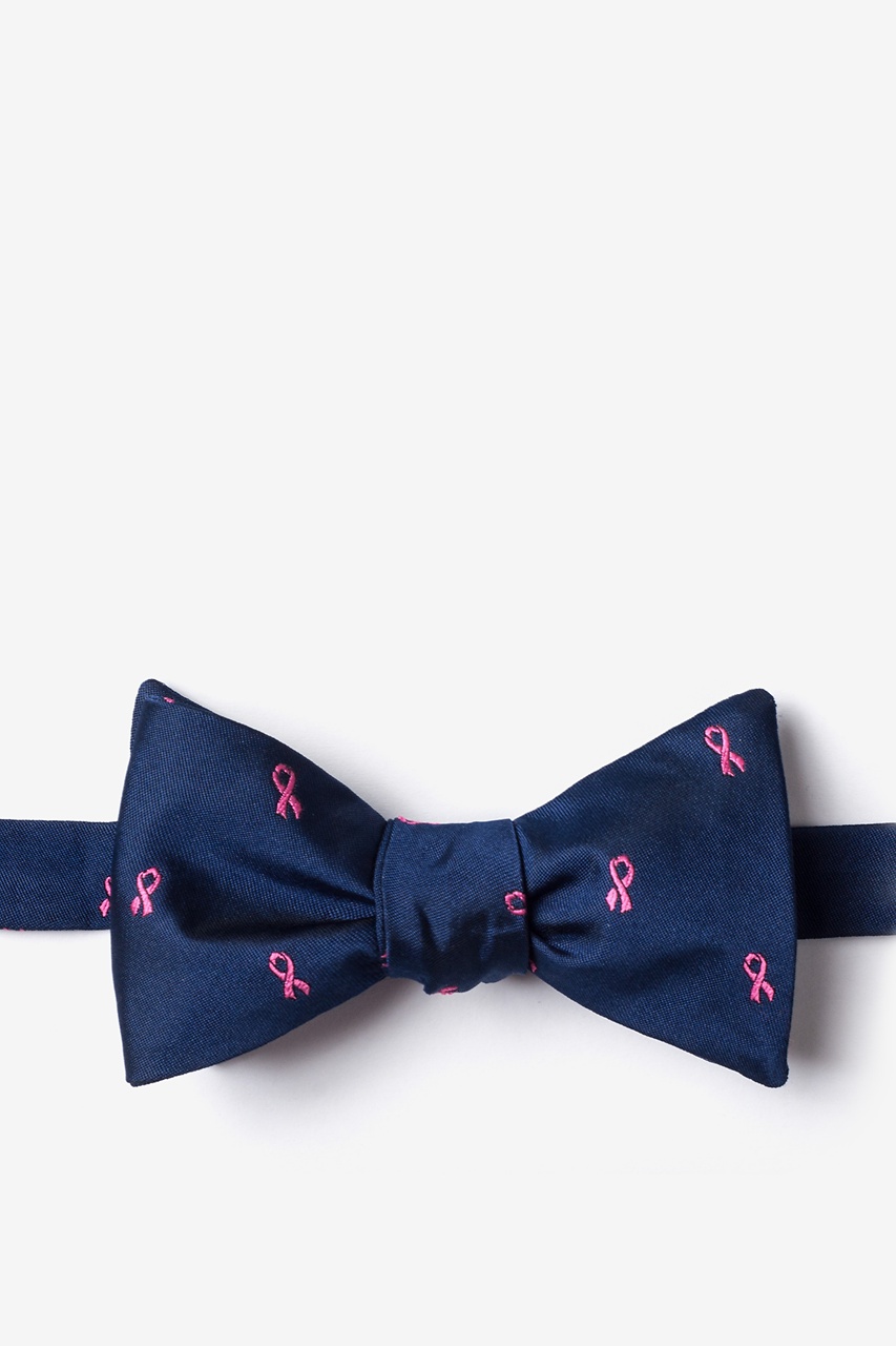 Breast Cancer Ribbon Navy Blue Self-Tie Bow Tie Photo (0)