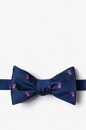 Breast Cancer Ribbon Navy Blue Self-Tie Bow Tie