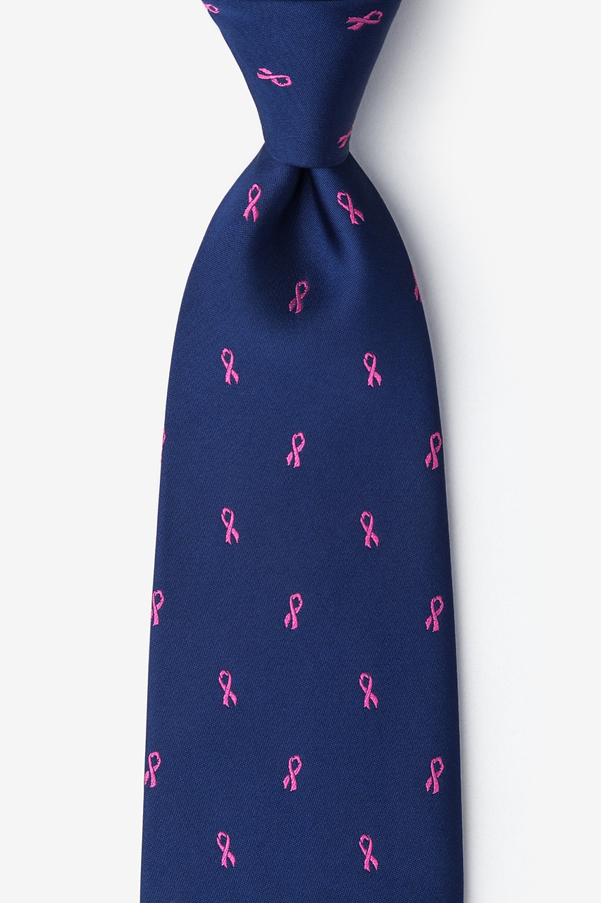 Breast Cancer Ribbon Navy Blue Tie Photo (0)