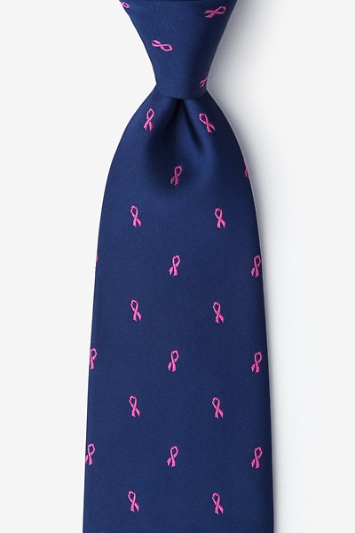 Navy Blue Microfiber Breast Cancer Ribbon Tie
