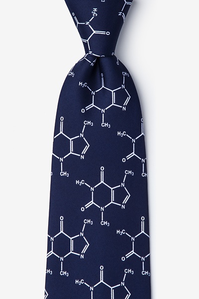 Navy Blue Microfiber Caffeine Molecule Tie