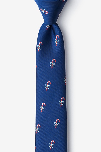 Navy Blue Microfiber Candy Canes Skinny Tie
