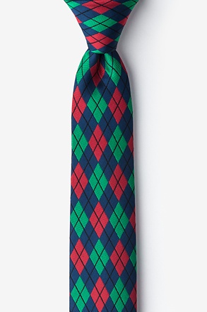 Christmas Argyle Navy Blue Skinny Tie