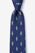 Christmas Cacti Navy Blue Extra Long Tie Photo (0)