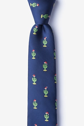 Christmas Cacti Navy Blue Skinny Tie