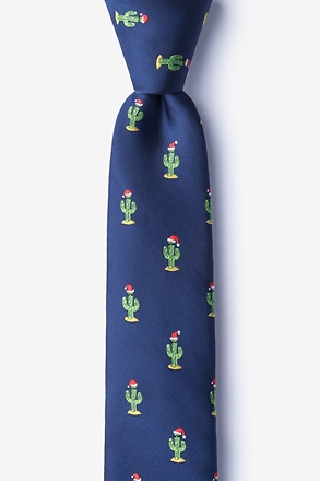 _Christmas Cacti Navy Blue Skinny Tie_