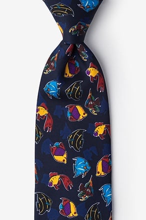 Colorful Fish Navy Blue Tie