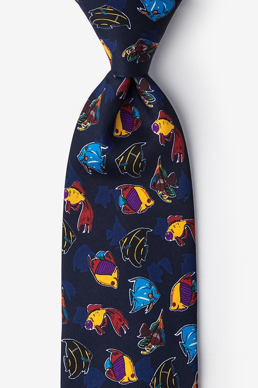 Navy Blue Microfiber Colorful Fish Tie