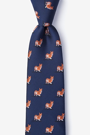 Corgi Dogs Navy Blue Extra Long Tie