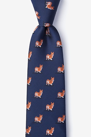 _Corgi Dogs Navy Blue Extra Long Tie_