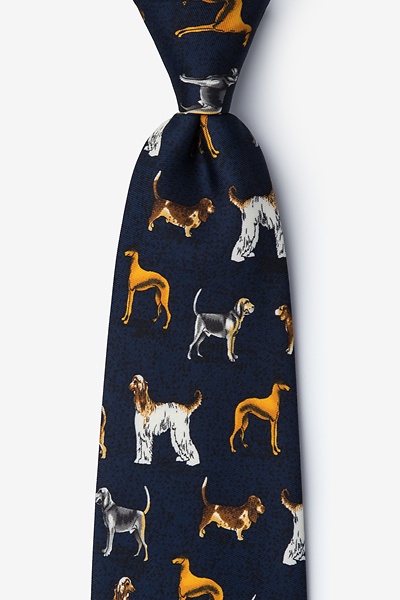 Navy Blue Microfiber Dog Breeds Tie