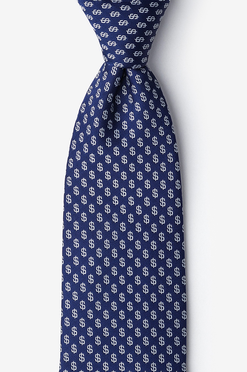 Dollar Signs Navy Blue Extra Long Tie Photo (0)
