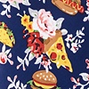 Navy Blue Microfiber Fast Food Floral