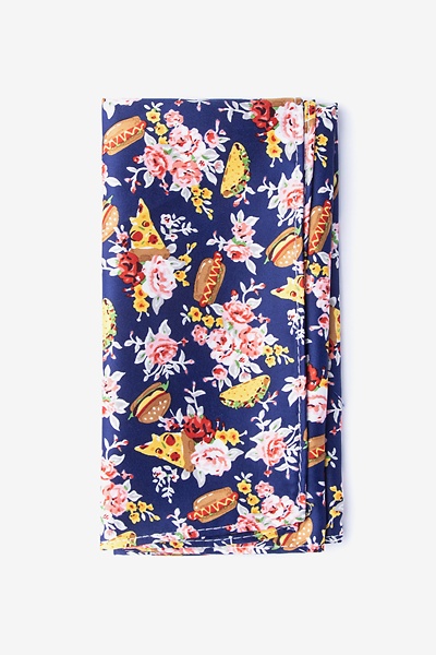 Navy Blue Microfiber Fast Food Floral Pocket Square