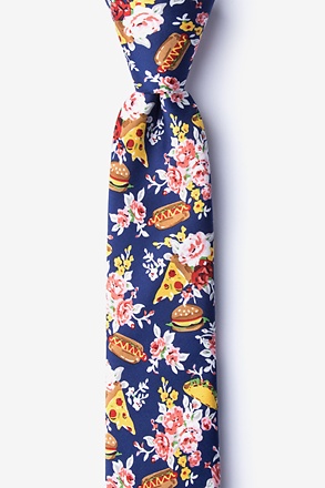 Fast Food Floral Navy Blue Skinny Tie