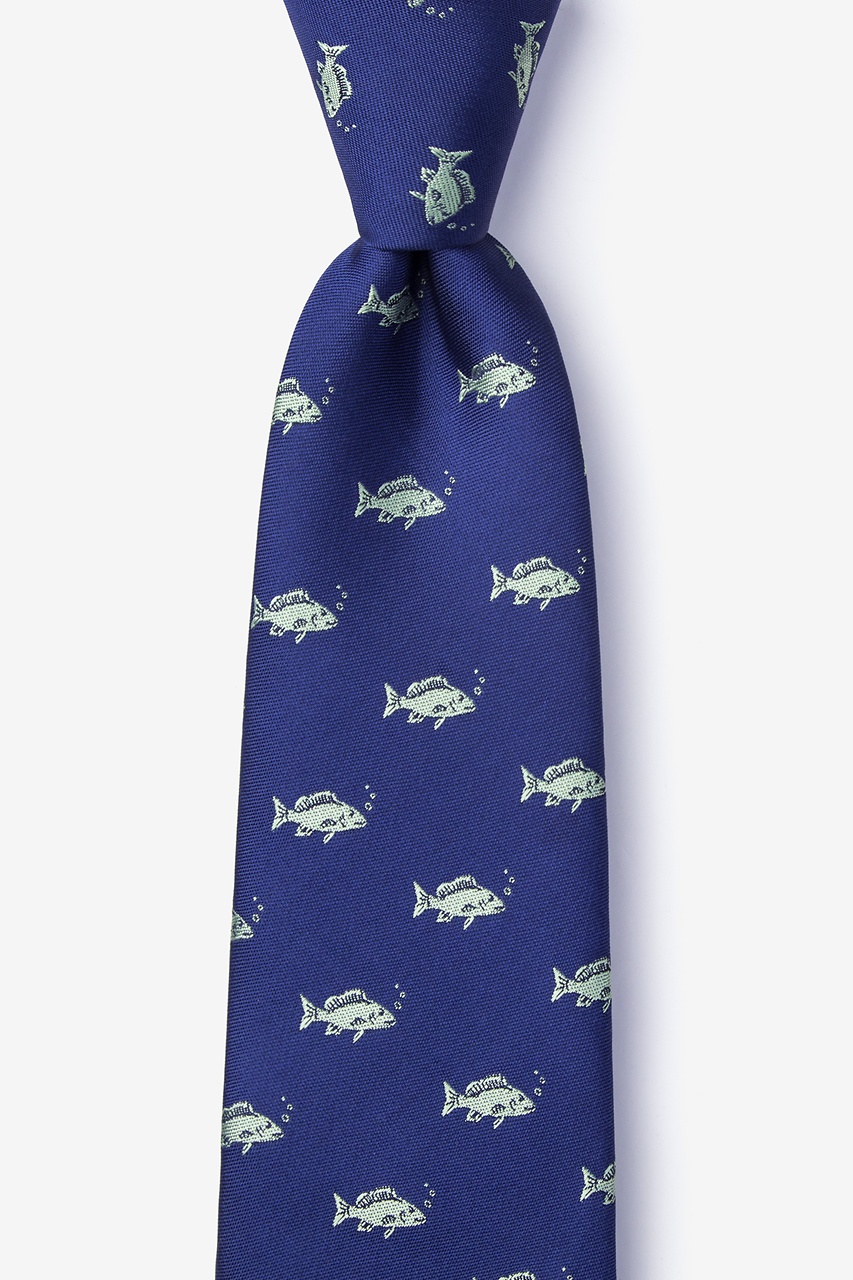 Fish Navy Blue Extra Long Tie Photo (0)