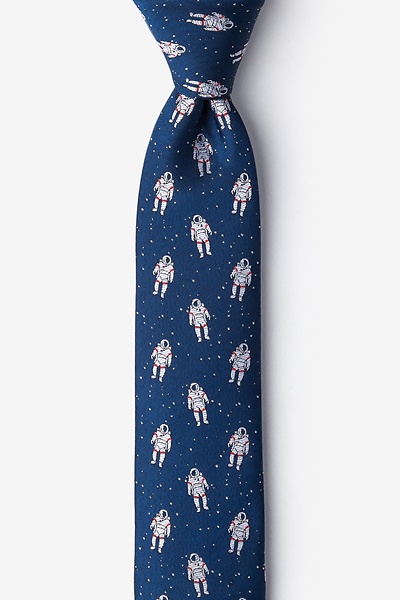 Navy Blue Microfiber Floating Astronauts Skinny Tie