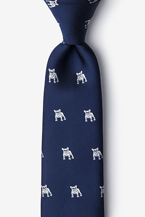 French Bulldog Navy Blue Extra Long Tie