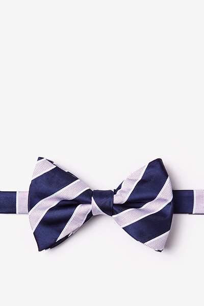 Navy Blue Microfiber Jefferson Stripe Pre-Tied Bow Tie