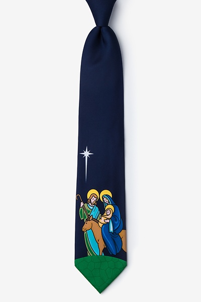Navy Blue Microfiber Jesus, Mary & Joseph Tie
