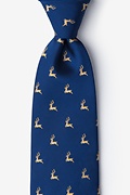 Jumping Reindeer Navy Blue Extra Long Tie Photo (0)