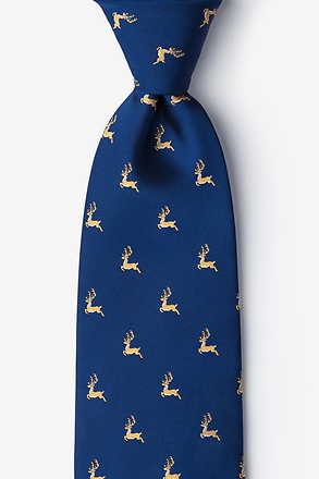 Jumping Reindeer Navy Blue Extra Long Tie