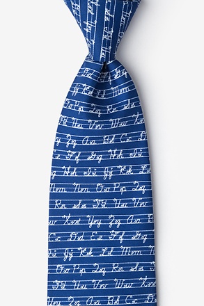 Learning Cursive Navy Blue Extra Long Tie